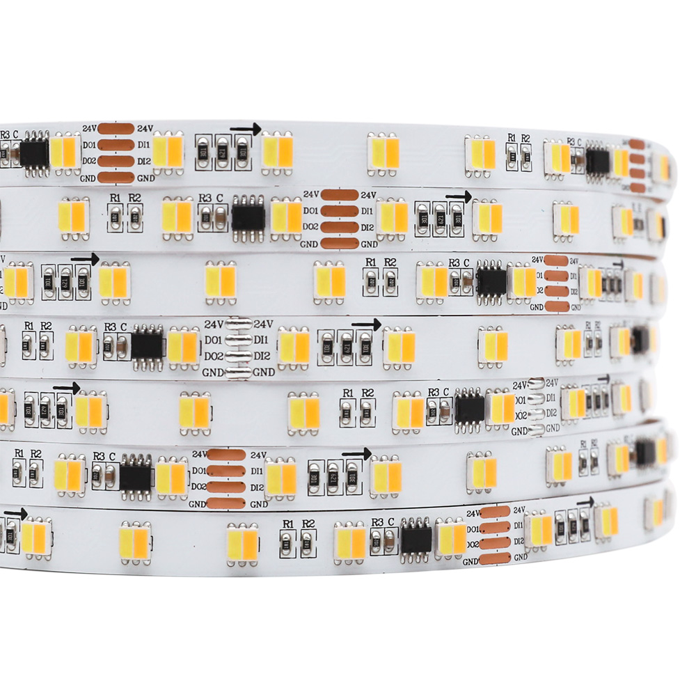 DMX512 CCT 2 in 1 DC24V 360LEDs Addressable Flexible LED Strip Lights, 16.4Ft/roll